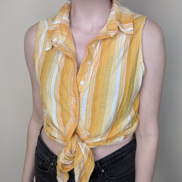 Sunshine Yellow Tie Front Sleeveless Top - Picture 1 of 4